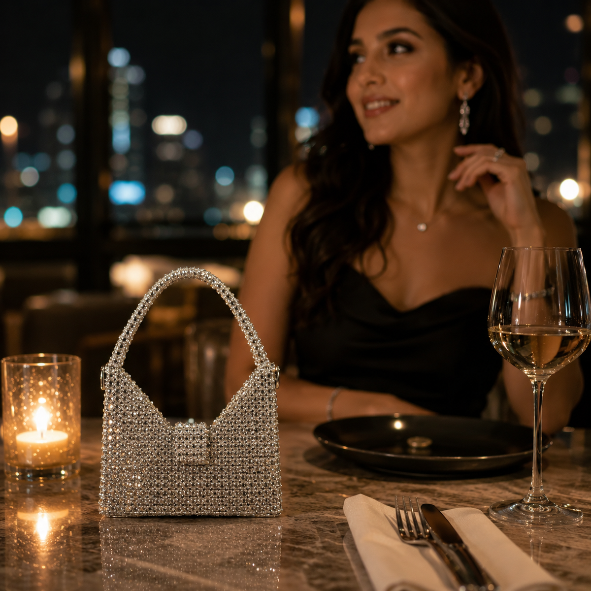 Handmade Silver Crystal Mini Handbag for Women, Rhinestone Evening Purse, Sparkly Bridal Wedding Bag, Luxury Party Clutch, Gift for Her