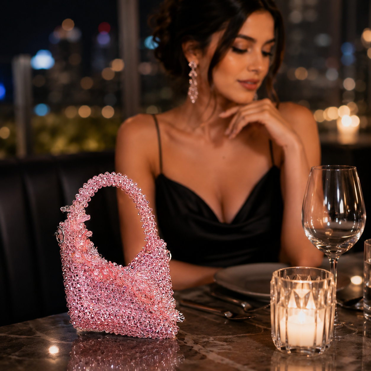 Handmade Pink Crystal Beaded Handbag for Women, Sparkly Mini Purse, Elegant Evening Bag, Wedding Bridal Party Purse, Unique Gift for Her