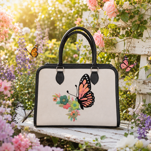 Handmade Butterfly Embroidered Tote Bag – Premium Floral Women’s Handbag
