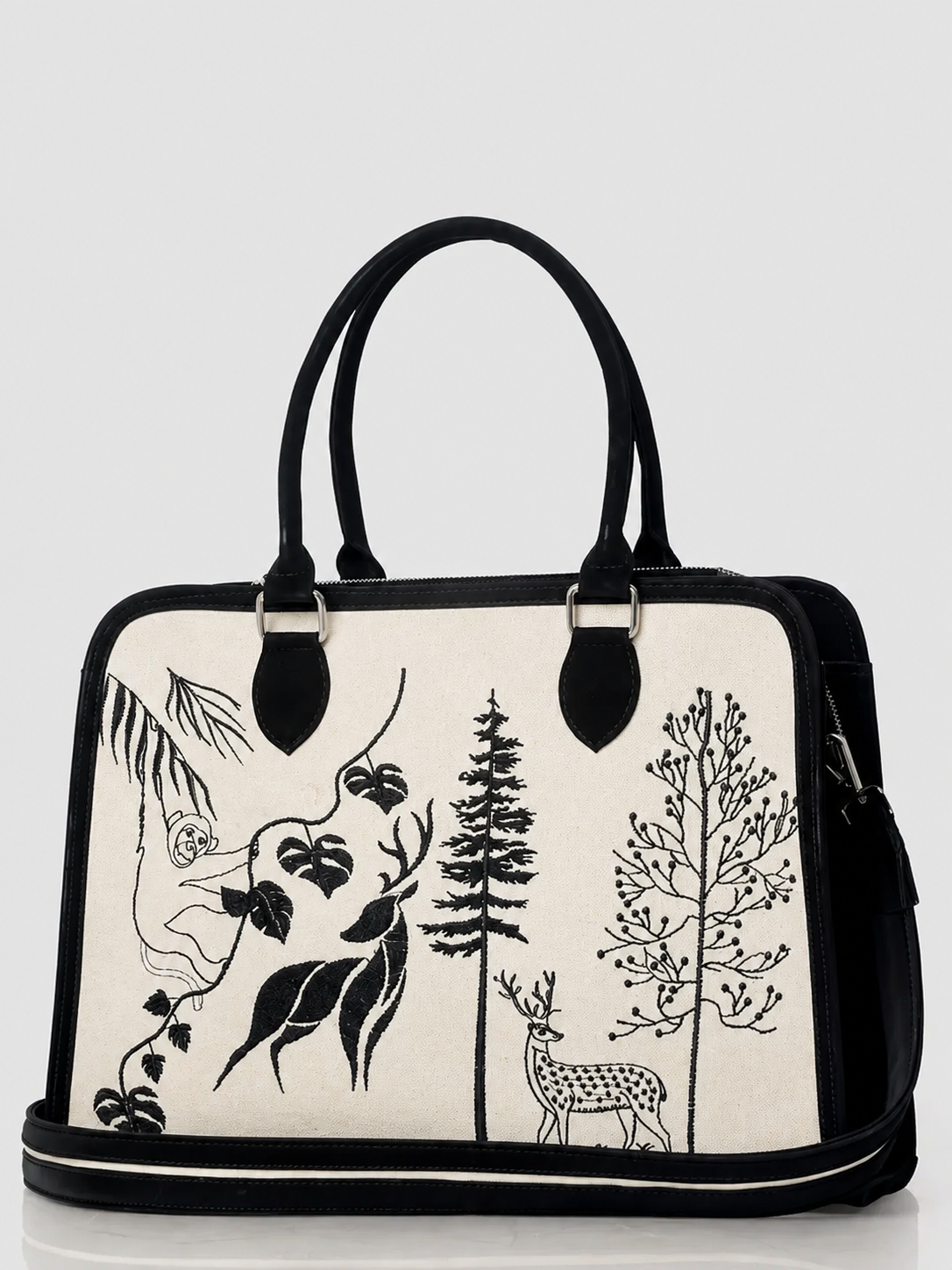 Personalized Forest Canvas Handbag | Custom Wildlife Tote Bag | Deer & Nature Print Women's Shoulder Bag | Monogram Gift for Her