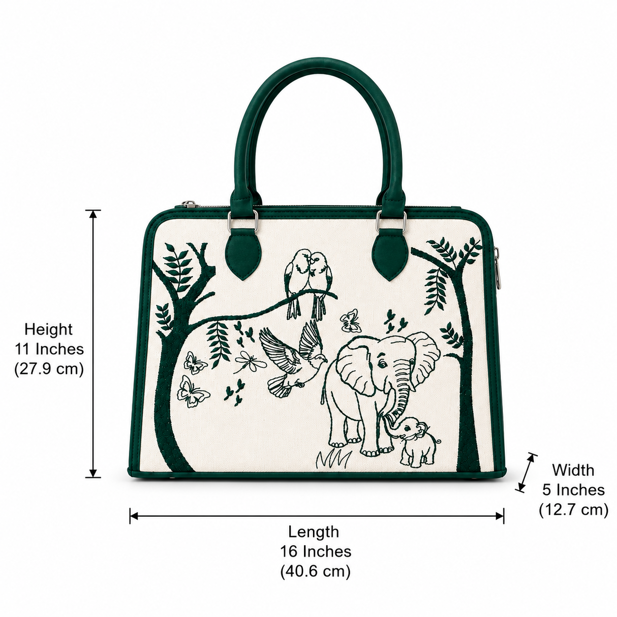 Personalized Elephant & Birds Canvas Handbag | Custom Women's Tote Bag | Nature-Inspired Shoulder Purse | Monogram Gift for Her
