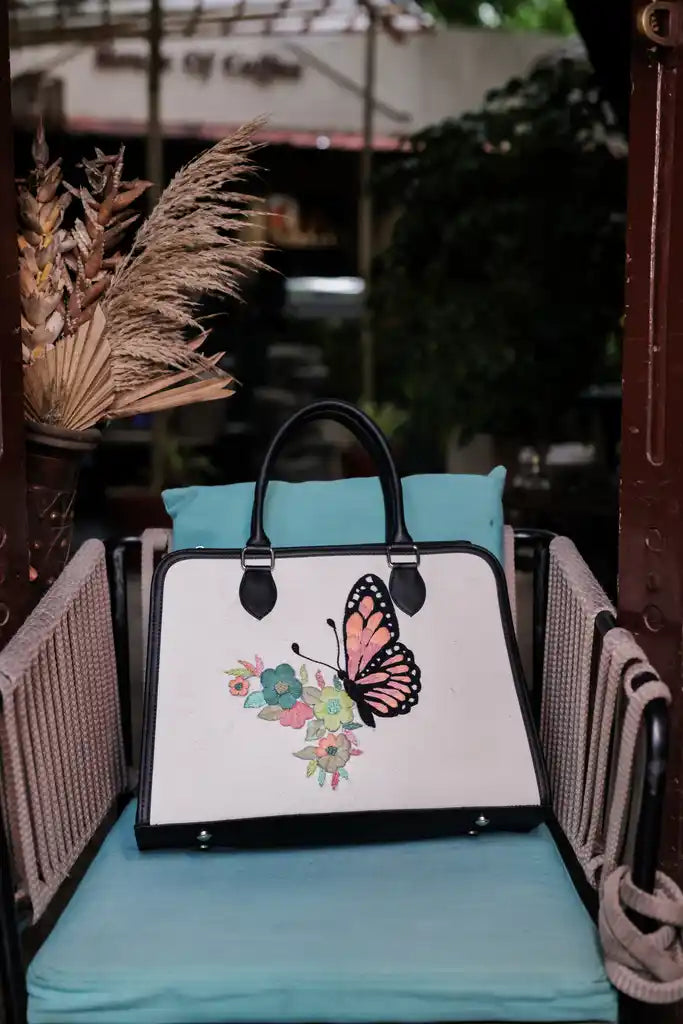Handmade Butterfly Embroidered Tote Bag – Premium Floral Women’s Handbag