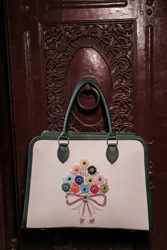 Premium Handmade Floral Handbag – Elegant Embroidered Tote Bag