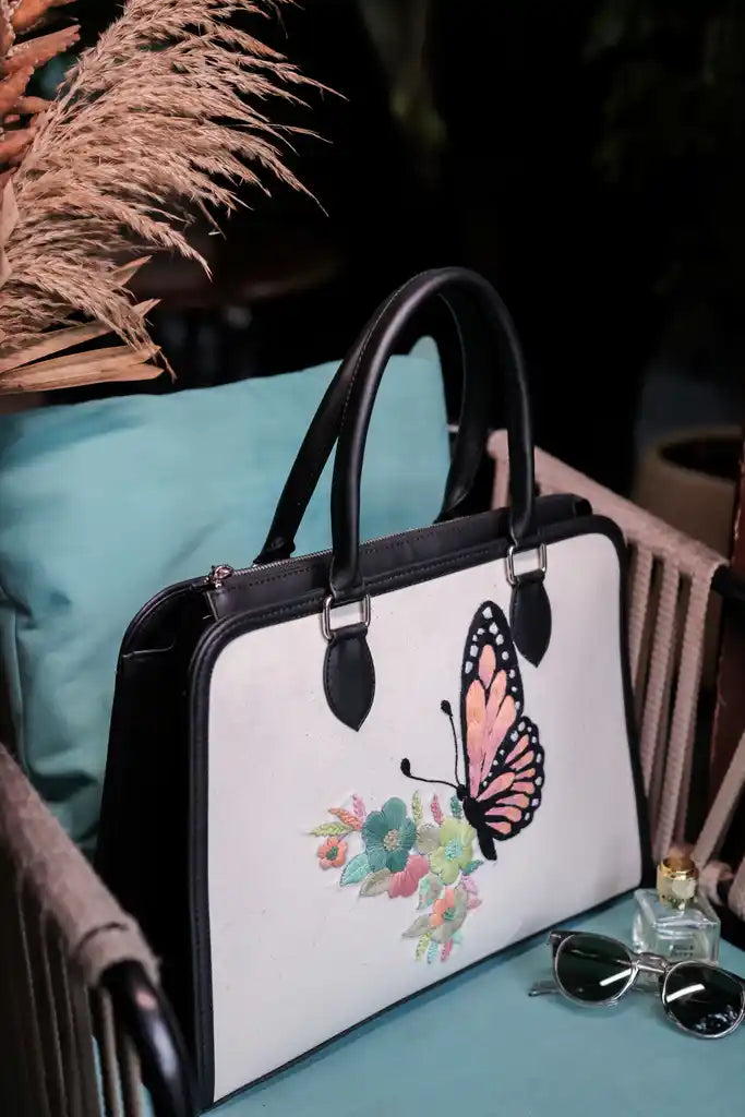 Handmade Butterfly Embroidered Tote Bag – Premium Floral Women’s Handbag