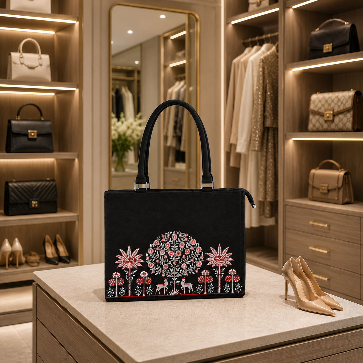 Women's Premium Embroidered Tote Bag with Extra Long Strap