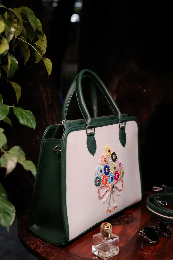 Premium Handmade Floral Handbag – Elegant Embroidered Tote Bag