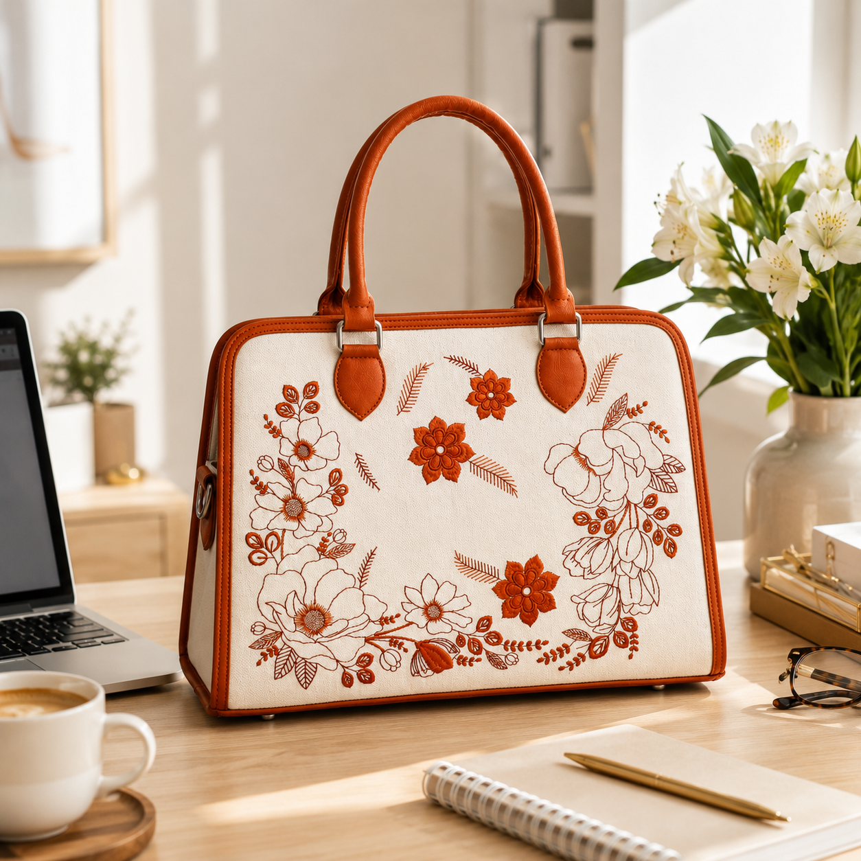 Custom Embroidered Floral Tote Bag | Personalized Women's Handbag