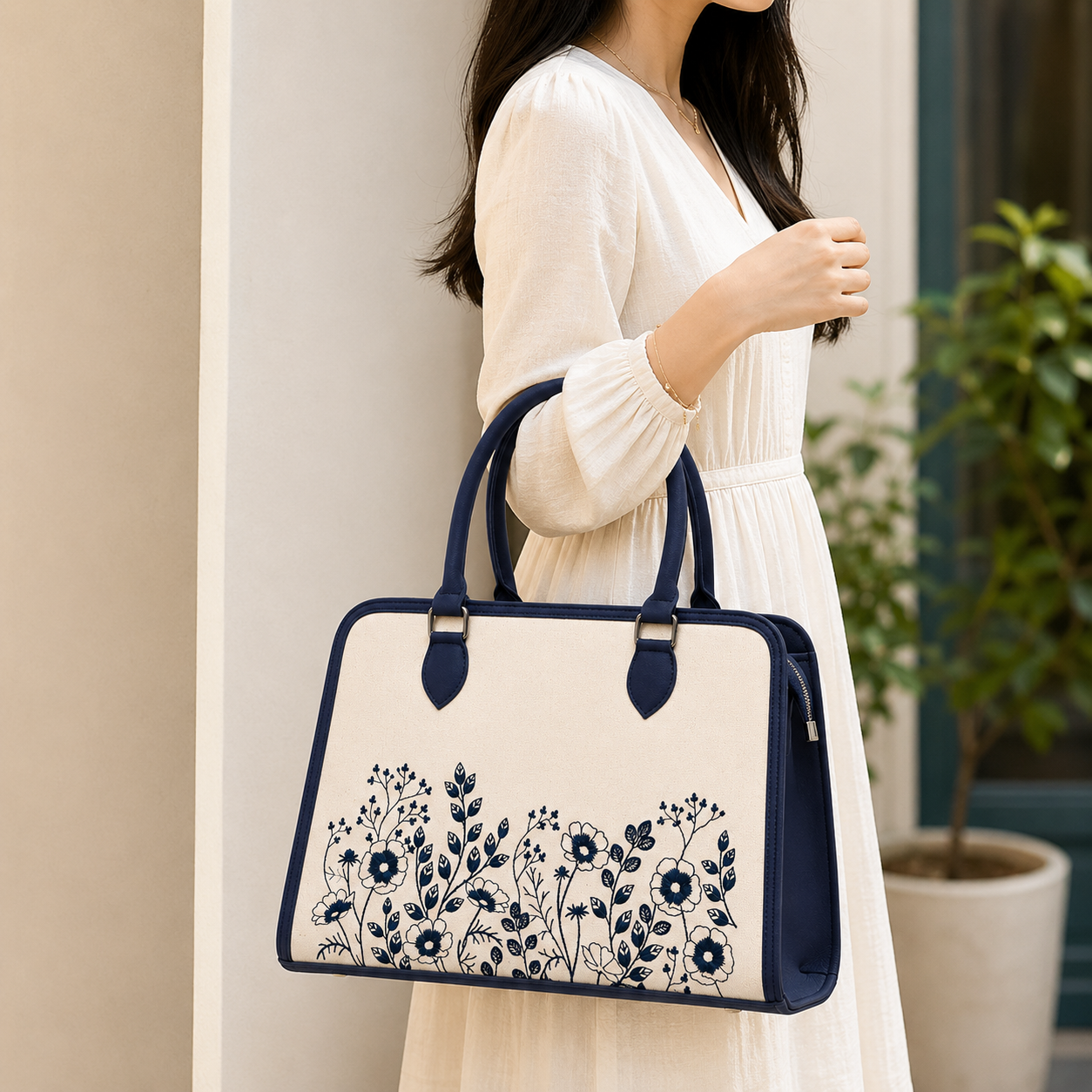 Personalized Tote Bag | Custom Name Floral Handbag | Women's Shoulder Purse