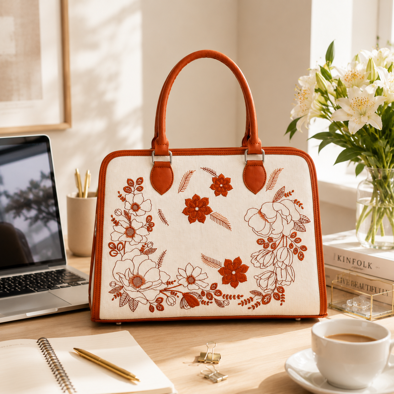 Custom Embroidered Floral Tote Bag | Personalized Women's Handbag
