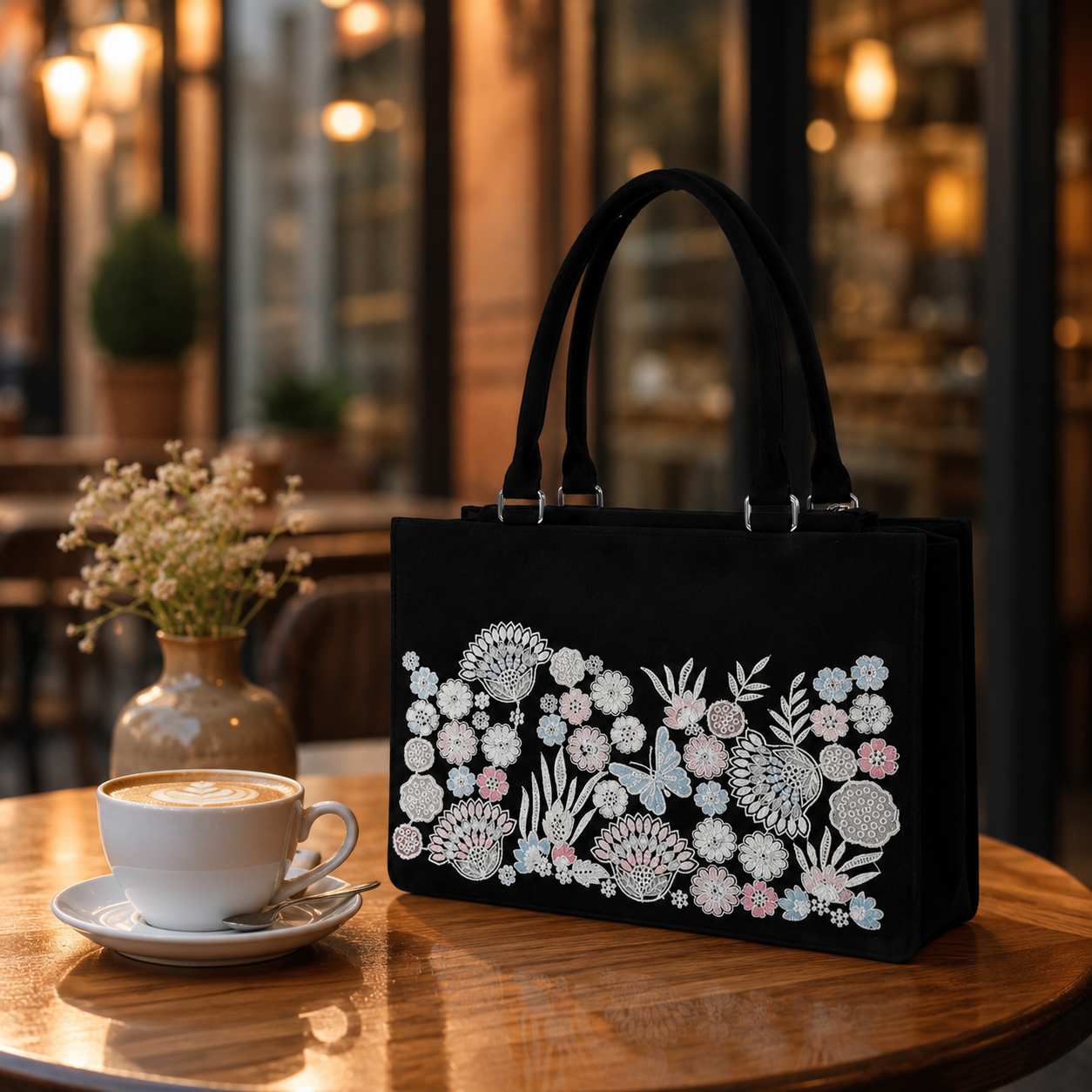 Luxury Floral Embroidered Tote Bag for Women | Premium Designer Shoulder Handbag | Large Capacity Everyday Carryall