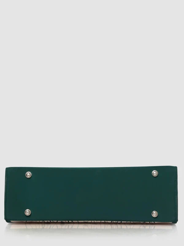 Elegant Floral Canvas Handbag with Green Leather Trim | Women's Structured Tote Bag